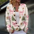 thumbnail image 1 of Plus Size Women's Christmas Santa & Tree Embroidered Cardigan Long Sleeve Round Neck Button Down Knit Sweater For Holiday Season, 1 of 6