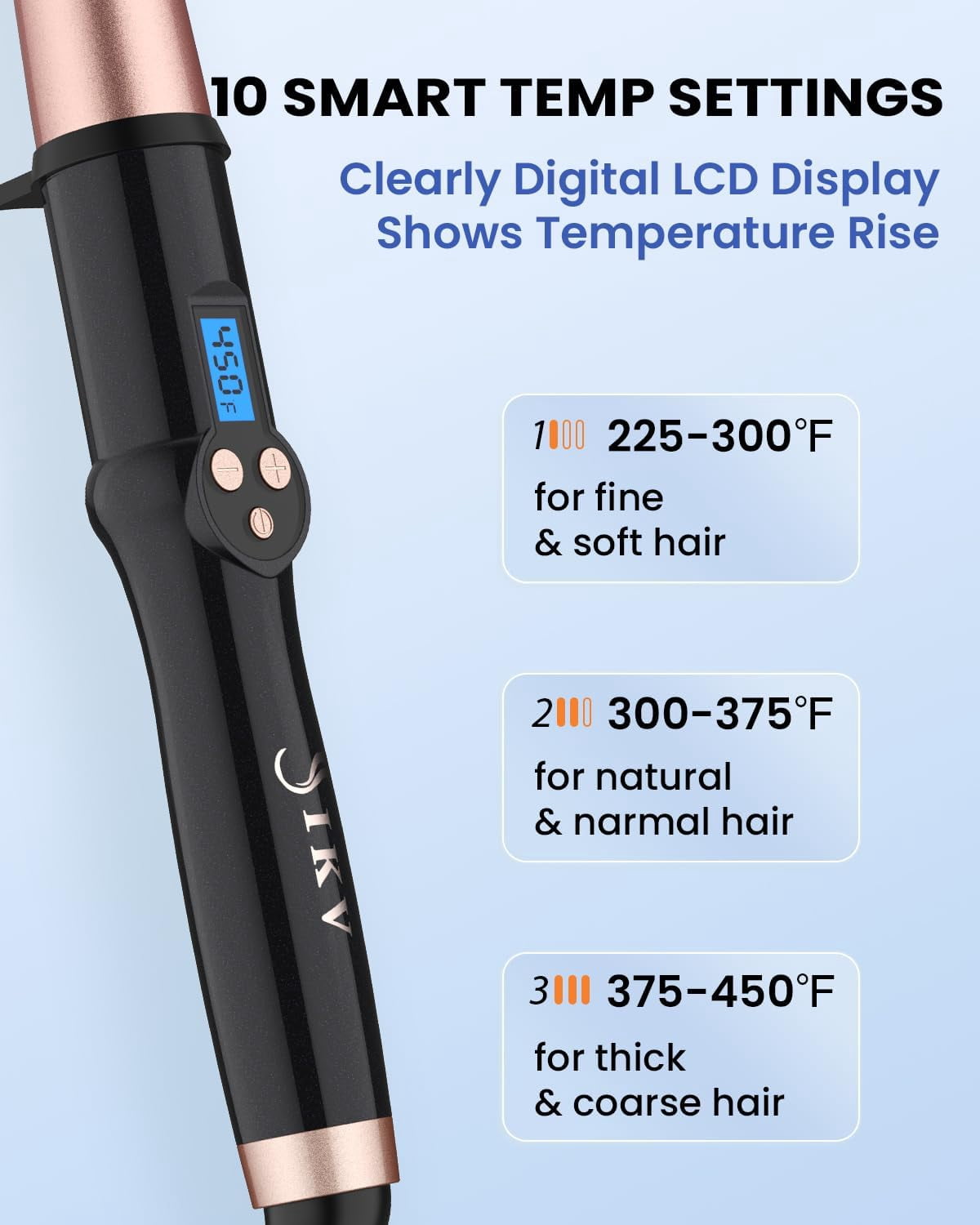Ceramic Tapered Curling Wand 0.5-1 Inch Beachy Waves, 1/2-1 Inch Curling Iron for Long Hair,Dual Voltage Hair Wand Curler with LCD Display 225-450℉|Glove Include