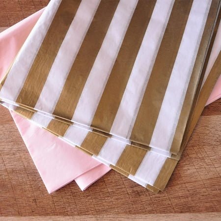 Gold Stars Tissue Paper - Pink and Gold Party Decor. Ships in 1-3 Business Days. Pink and Gold Stripe Tissue Paper. Gift Wrap.