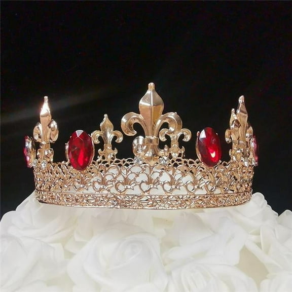 Tian Sweet 34039GD-RD 7.8 oz Fleur De Lis King Gold Crown Cake Topper - Red