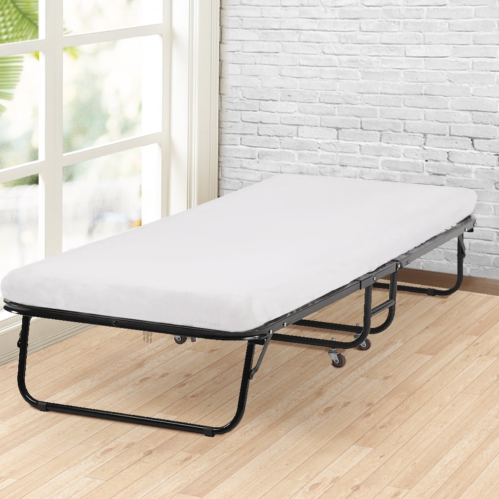 Roll Away Folding Guest Bed Frame With 4 Inch Comfort Foam Mattress Roll Away Folding Guest Bed Frame With 4 Inch Comfort Foam Mattress Twin Size Com