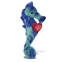 DolliBu I Love You Plush Super Soft Blue Tie-Dye Seahorse - Cute Stuffed Animal Seahorse with Red Heart Plush for Valentines, Anniversary, Romantic Date, Boyfriend, or Girlfriend Gift - 15 Inches