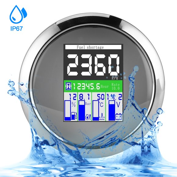 Multifunction Digital Meter, 85mm/3.35in Multifunction Gauge Oil Pressure Gauge for Outboard for Motorcycle for Car White Dial,Black Dial