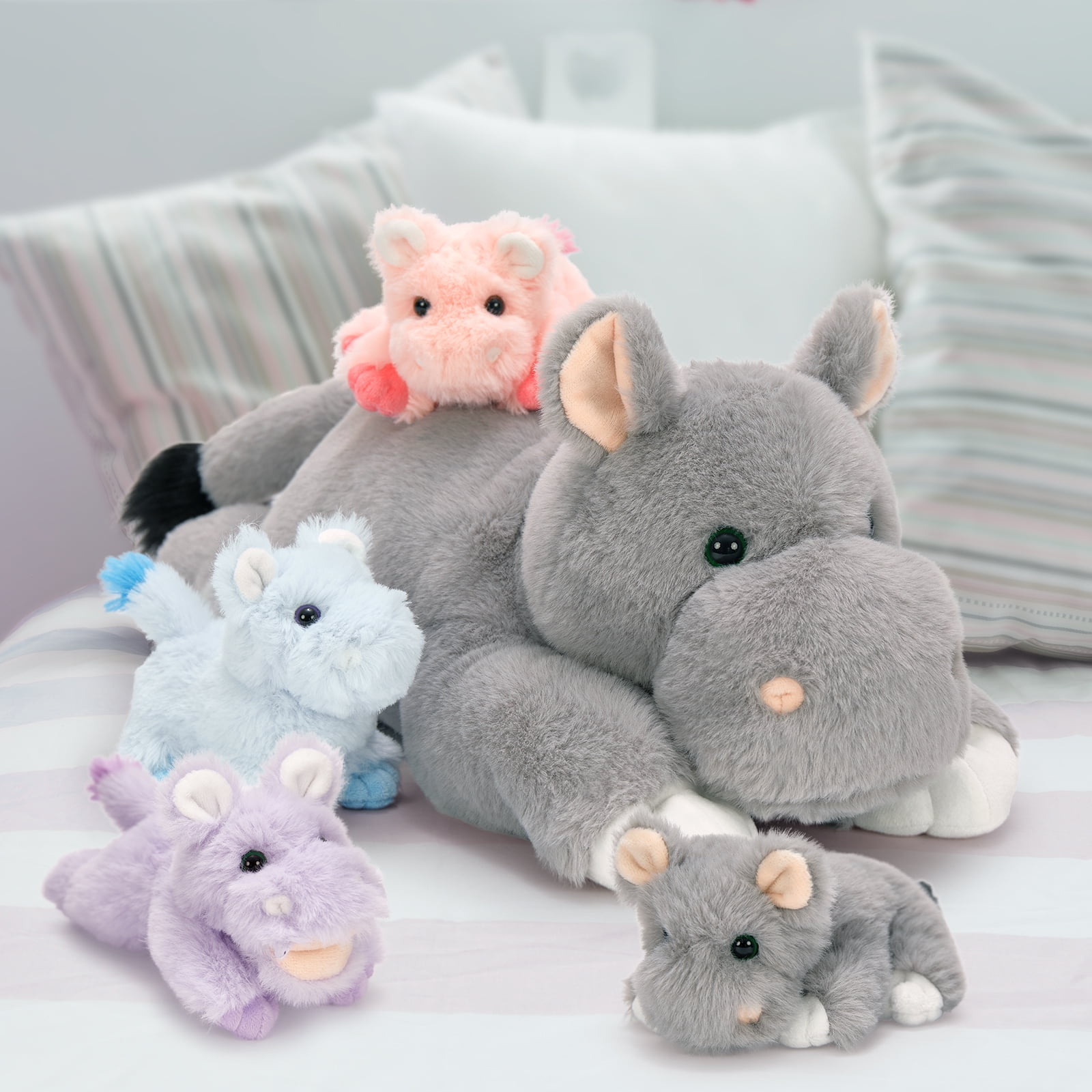 MorisMos 5Pcs Hippo Stuffed Animals Set, 16'' Large Stuffed Hippo Plush with 4 Cute Babies