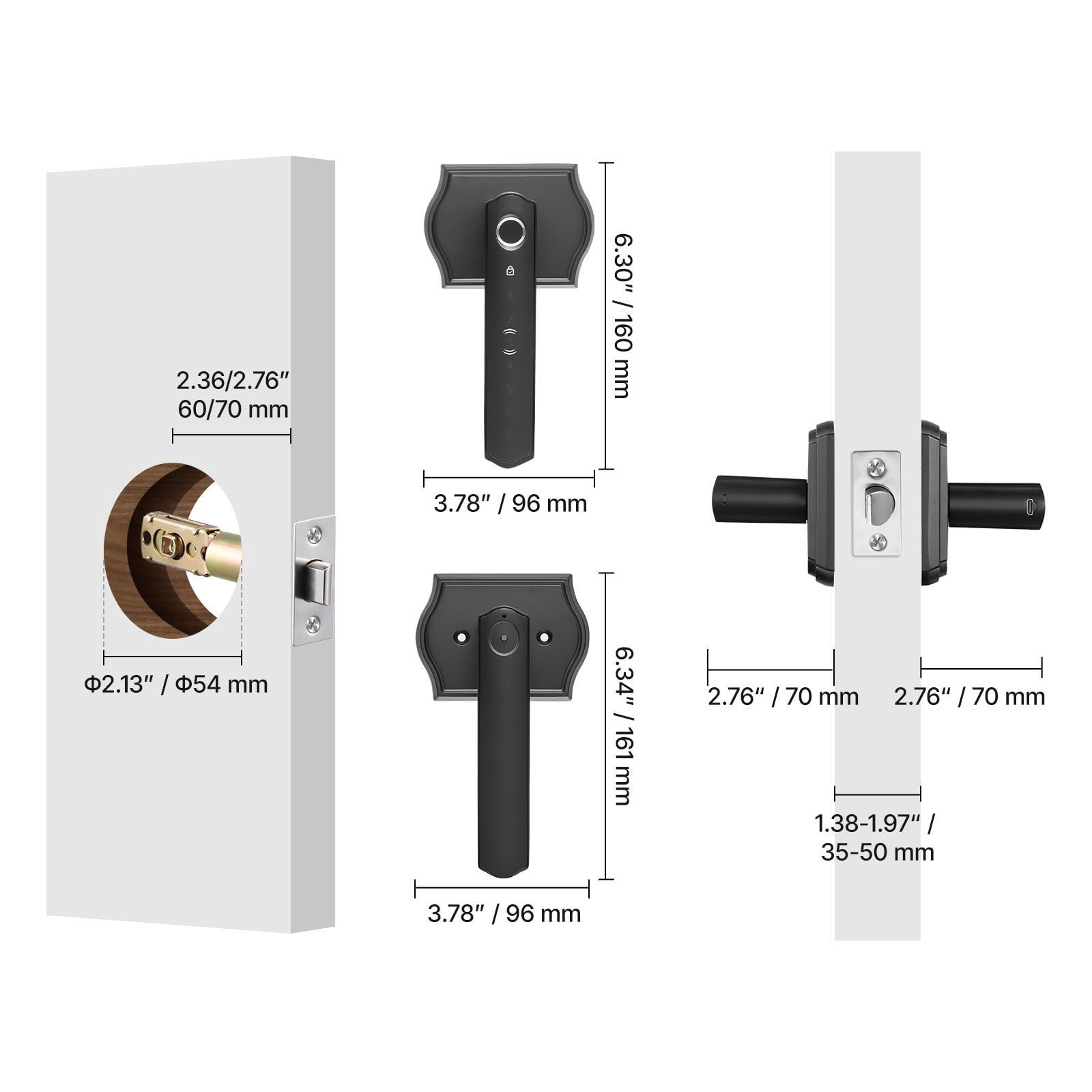 Fingerprint Door Lock Set, Electronic Biometric Knob with Auto-Locking, One-Time Code, Anti-Peeking Password, IP55 Waterproof, Easy Installation for Home and Apartment