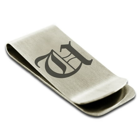 Stainless Steel Letter U Initial Old English Monogram Engraved Engraved Money Clip Credit Card