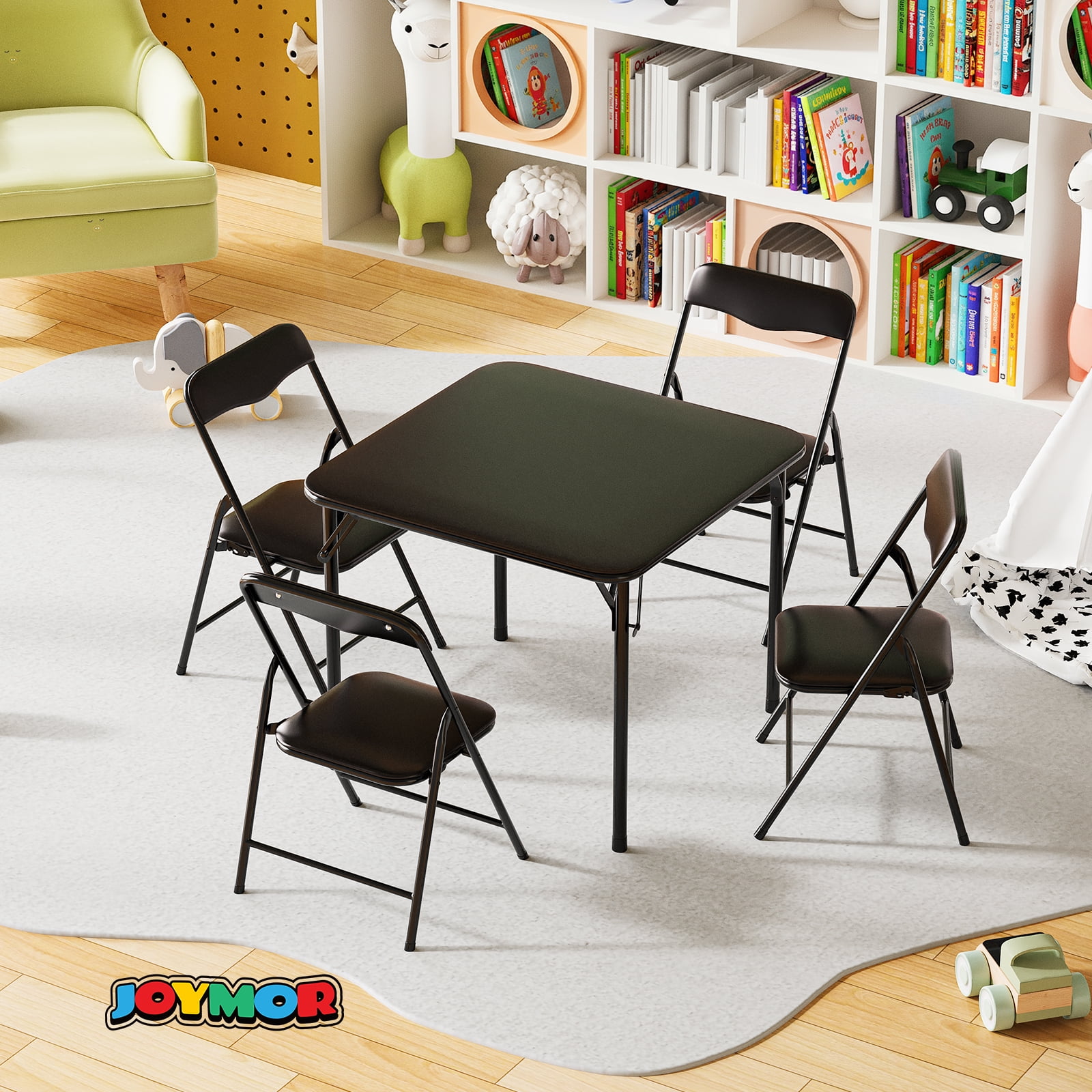 Matladin 3-Piece Kids Folding Table and Chairs Set, Metal Frame Children's Activity Set with Easy-Fold Design, Kids Table with 4 Chairs