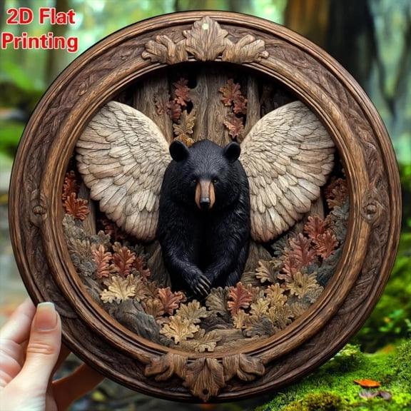 HELLOYOUNG Metal Bear Bohemian 2D Sign, Handmade 8 Inch Vintage Wall Decor for Kitchen Garden Home, Rustic Farmhouse Art