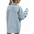thumbnail image 3 of Women'S Wool Blend Button Down Long Sleeve Oversized Shacket Jacket Coat Light Blue M, 3 of 7