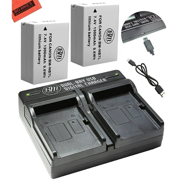 BM Premium 2-Pack Of NB-7L Batteries and Dual Battery Charger Kit for Canon PowerShot G10, G11, G12, SX30 IS Digital Camera