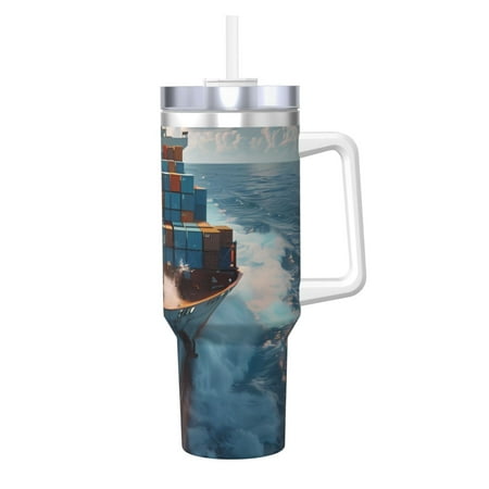 

Salouo Cargo Ship At Sea for 40oz Water Bottle with Handle & Flip Straw - Stainless Steel Vacuum Insulated Tumbler-Reusable Travel Coffee Mug- Gifts for Women & Men