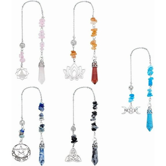 5 Styles Point Pendulum Natural Gemstones Pendulums Reiki Soul Pendulum for Divination Balancing Meditation Dowsing Spiritual Jewelry Making diy