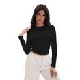thumbnail image 4 of Women's Long Sleeve Tops Casual Going Out Crop Tops Basic Layering Workout Tight Slim Fitted Cropped T Shirts Trendy, 4 of 6