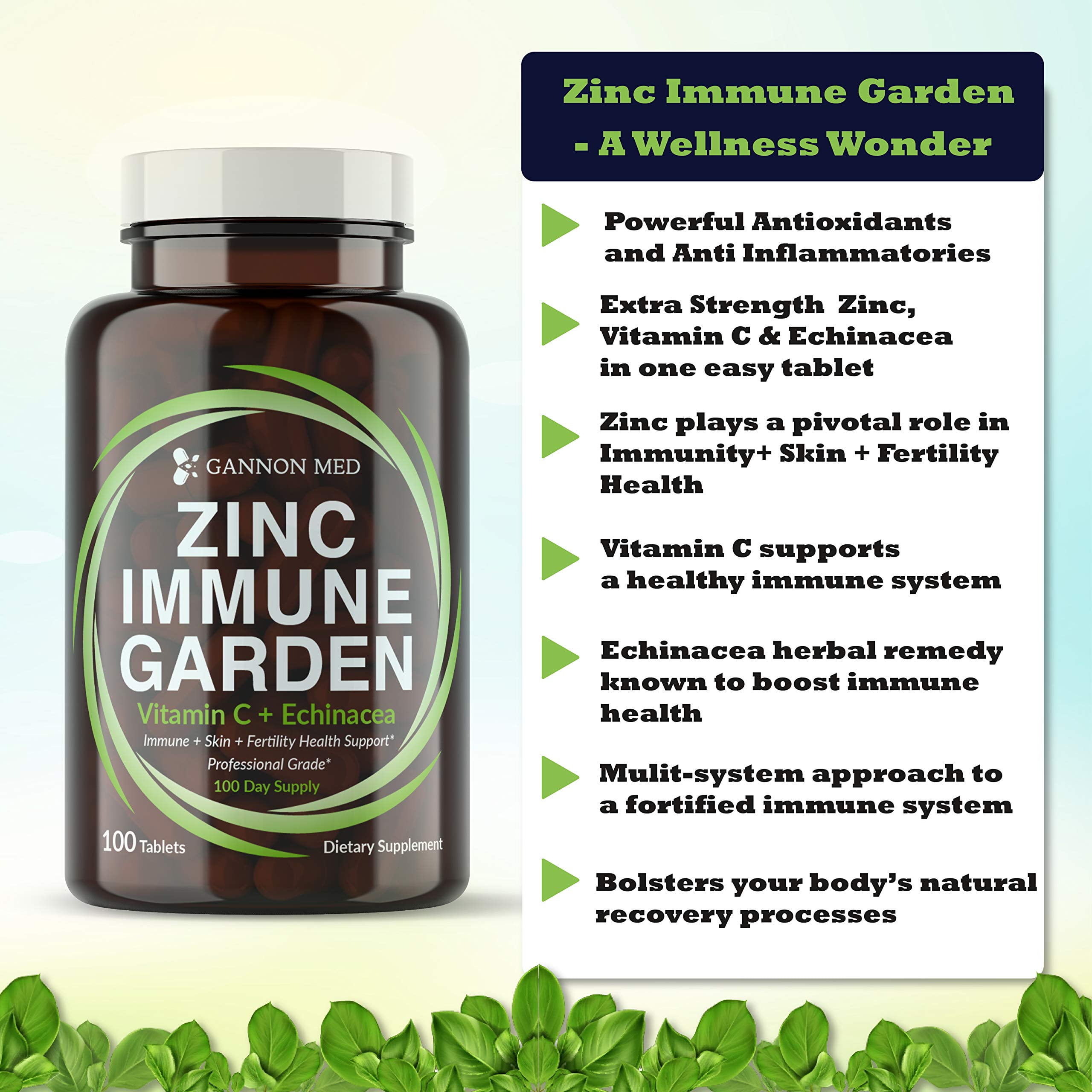 Zinc Immune Garden Chelated Zinc c 50mg Vitamin C 800mg Echinacea 600mg Per Tablet 100 Day Supply Immunity Skin Reproductive Health Easy To Take Zinc Immune Garden Chelated Zinc c 50mg Vitamin C 800mg Echinacea 600mg Per Tablet 100 Day Supply Immunity Skin Reproductive Health Easy To Take