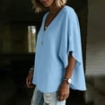 thumbnail image 5 of Perfectbot Women's Casual V Neck Blouse Batwing Short Sleeve Loose Fit Tunic Tops Summer Flowy Oversized Shirts, 5 of 7