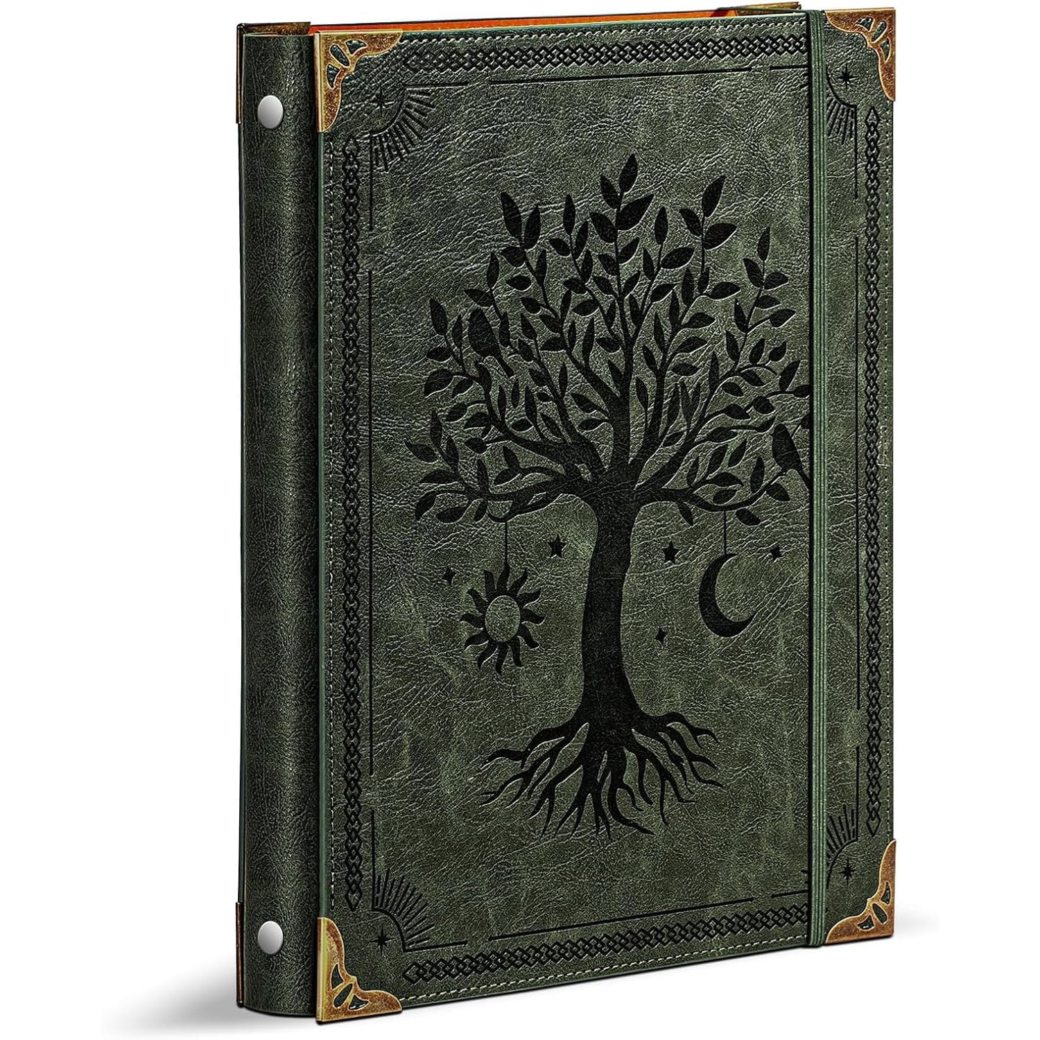 Leather Suitable for 8.5-inch X 11-inch Letter-sized Paper, 1-inch Round Ring Binder Can Hold 200 Sheets, Notebook Cover Loose-leaf Organizer, Green Tree