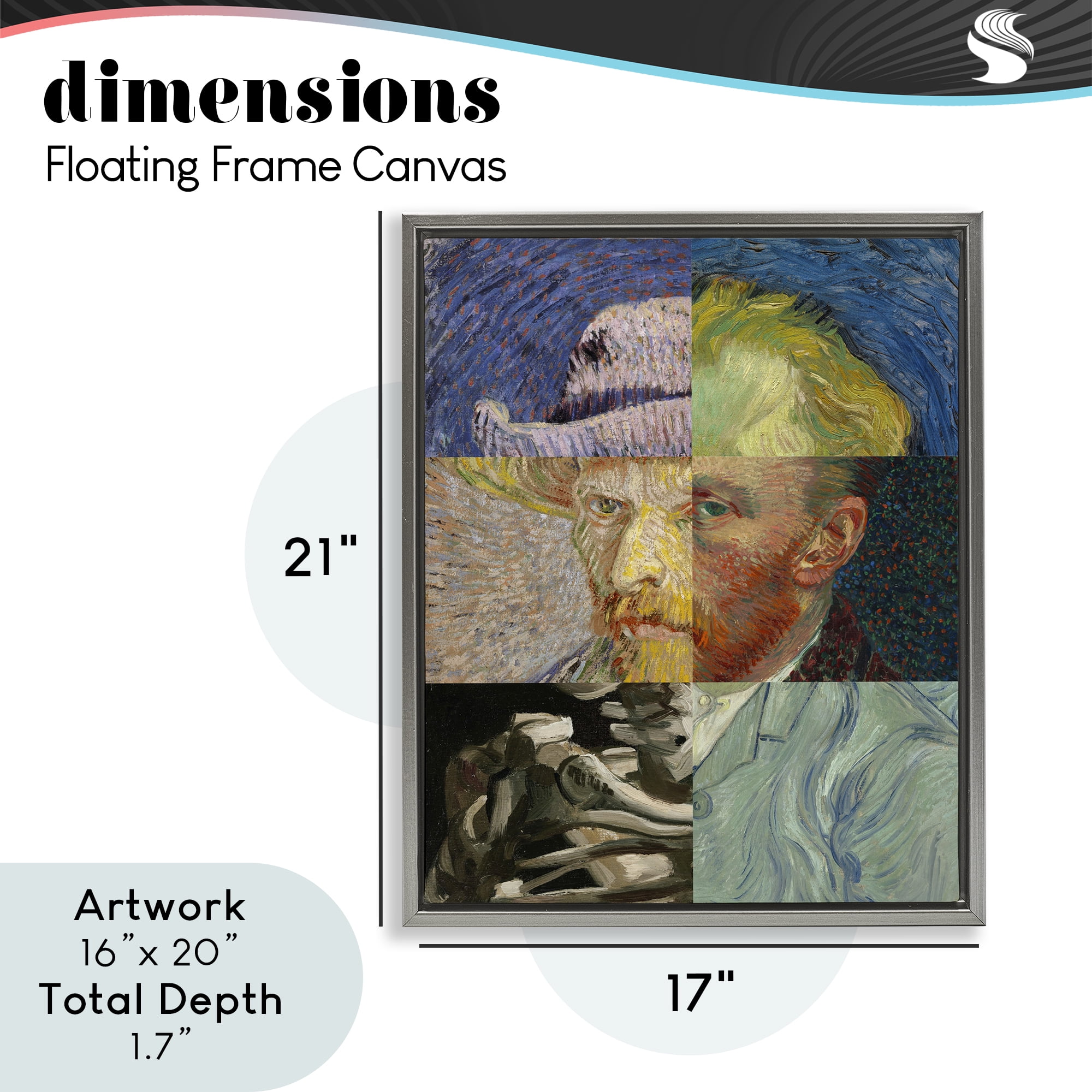 Collaged Van Gogh Portraits Gray Framed Floater Canvas Wall Art, design by Masters Redux