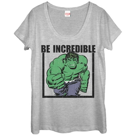 Women s Marvel Hulk Be Incredible Scoop Neck Athletic Heather Medium