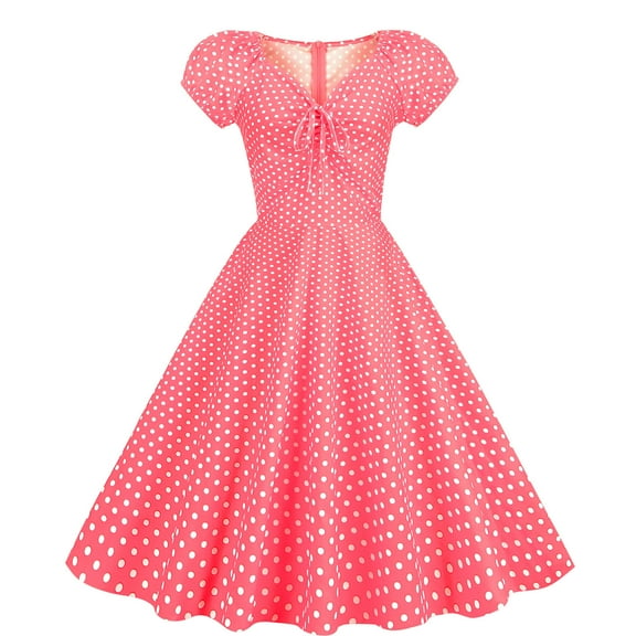XFLWAM Women 50s 60s Vintage Short Sleeve Polka Dot Swing Dress 1950s Retro Rockabilly Audrey Hepburn Prom Party Dresses Pink M