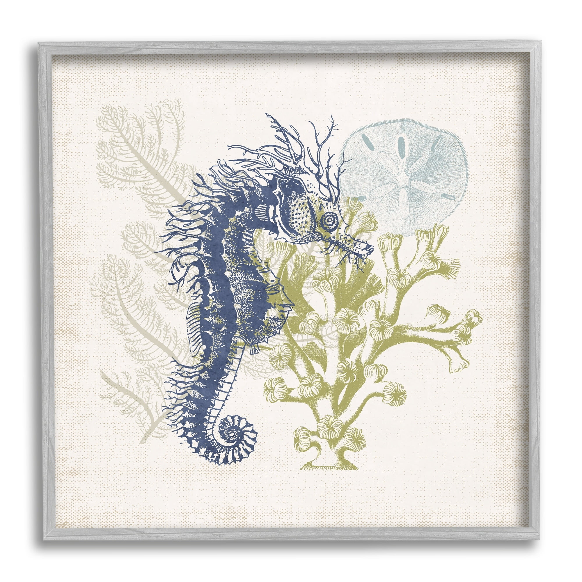 Stupell Industries Intricate Seahorse Overlay Sand Dollar Coral Botanicals Graphic Art Gray Framed Art Print Wall Art, Design by Victoria Barnes