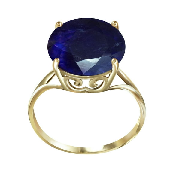 Galaxy Gold 14K Solid Yellow Gold Ring with 9.5 Carat Natural 12 mm Round Blue Sapphire, Size 6.5, 5.5-11 Sizes, September Birthstone, Symbol of Wisdom