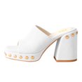 thumbnail image 3 of FSJ Women Studded Low Platform Mules Square Open Toe Chunky Heel Slip On Dress Slide Sandals Comfort Shoes Size 12 White, 3 of 4