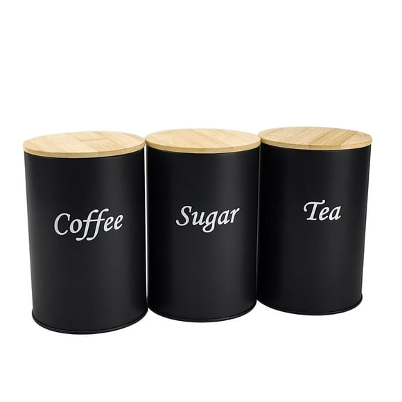 TIELUTT 3 Coffee Tea Container Set Metal Kitchen Jar Set with Airtight Lids Food Storage Container Jars for Kitchen Canisters Divided Turntable Kitchen Containers Pantry Organizer Kitchen Set