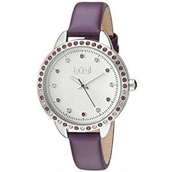 BUR161PU Swarovski Crystals Purple Leather Strap Womens Watch