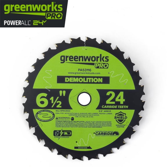 Greenworks Pro 24-Tooth 6-1/2" Demolition Circular Saw Blade, PA53116A1