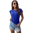 thumbnail image 4 of Women Tops Knit Shirts Casual Ruffle Short Sleeve Top Round Neck Tunic Tank Tops Tee Blouse for Summer, 4 of 5