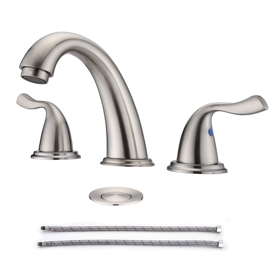 JERFIT 8 inch Widespread Bathroom Sink Faucet with Pop-Up Drain, Brushed Nickel Finish, 3-Hole 2-Handle Vessel Vanity Faucet, Solid Brass Construction