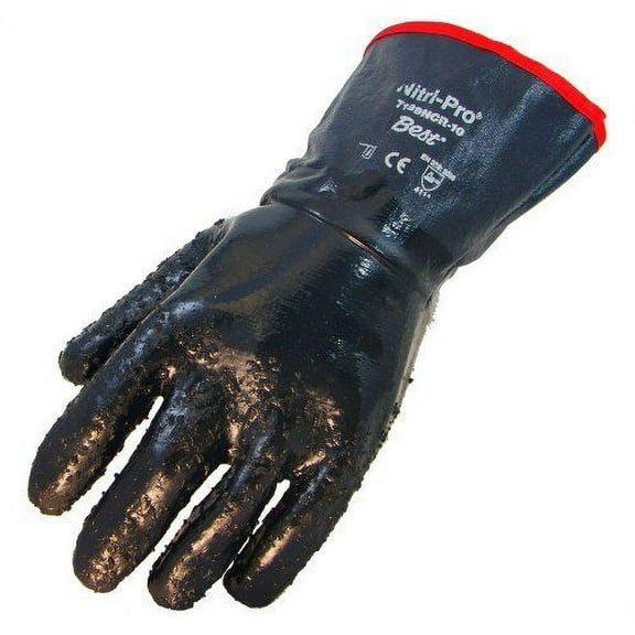 SHOWA 7199NCR Fully-Coated Nitrile Glove, Cotton Jersey Liner, Reinforced Gauntlet Cuff, General Purpose Work, 5" Gauntlet, Large Pack of 12 Pairs