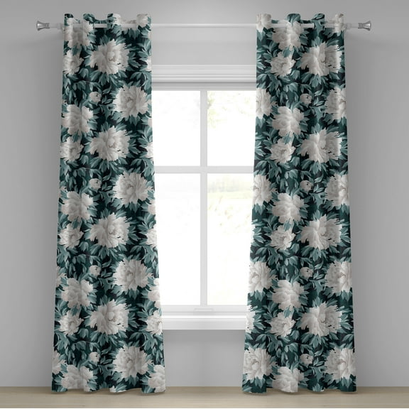 Ambesonne Chrysanthemum Grommet Curtain, Delicate Floral Print, 50"x120", Cadet Blue Ivory