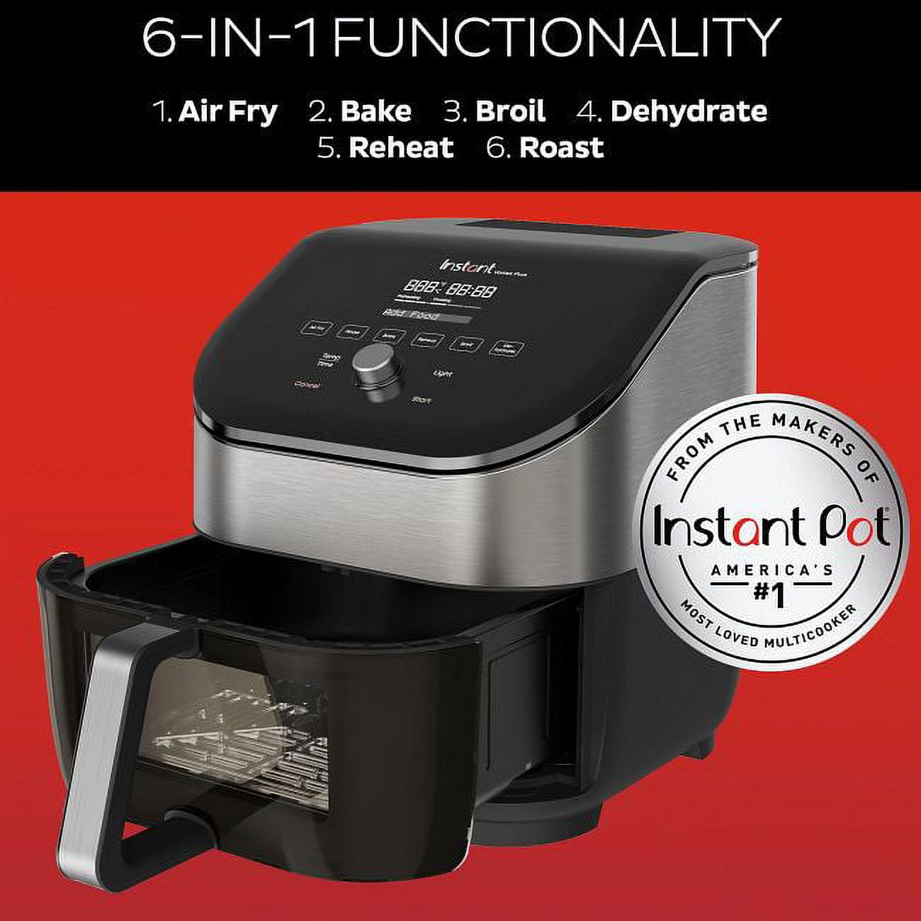 Instant Pot 6Qt Vortex Plus 6-in-1 Air Fryer with Odor Erase Technology, Crisps,Roasts, Broils, Dehydrates, Bakes & Reheats, Black