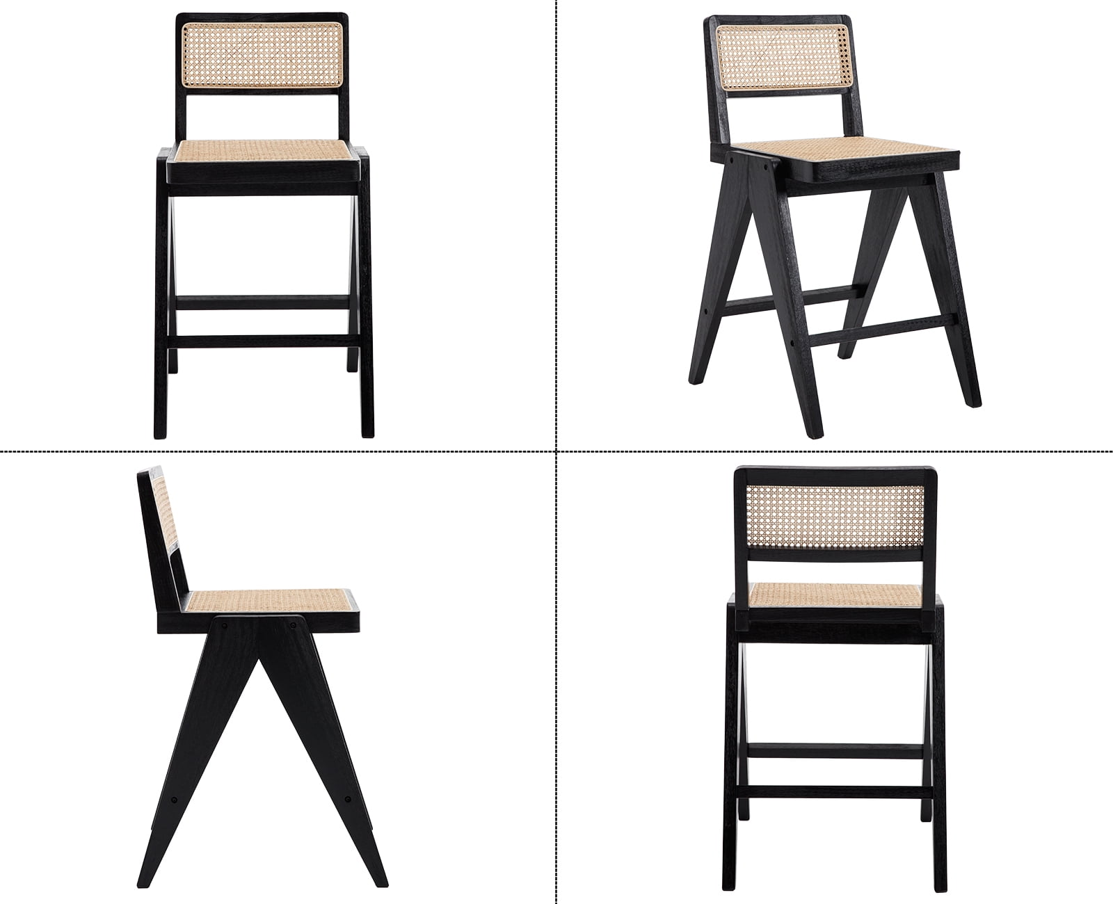 Dayalane 26" Rattan Counter Height Bar Stools Set of 2, French Bar Stools with Cane Back, Wooden Farmhouse Kitchen Chairs Counter Stools with Footrest for Kitchen Island Bistro Bar, Beige
