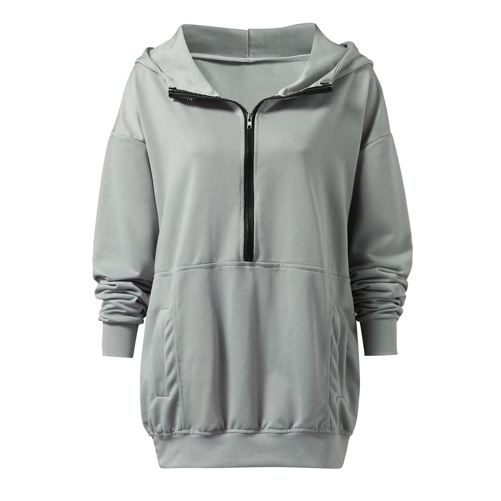 HTHJSCO Womens Hoodie Novelty Pullover Oversized Long-Sleeve 1/4 Zip Sweatshirt Warm Outwear 