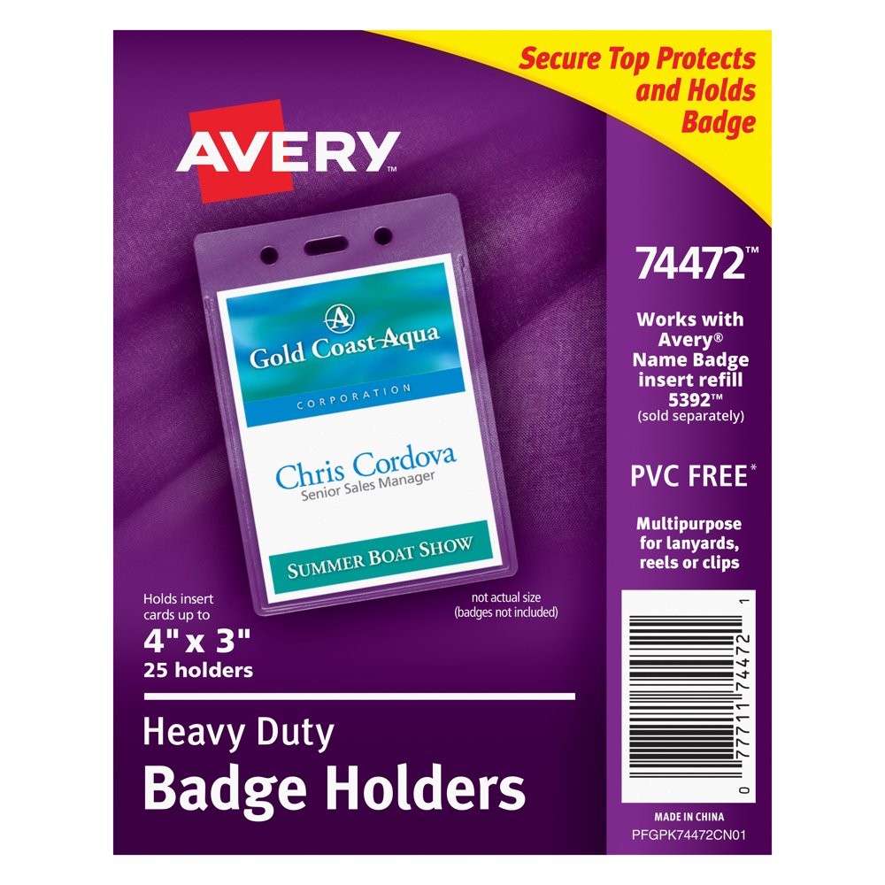 Avery HeavyDuty Secure Top Clear Badge Holders, Fits Inserts up to 4