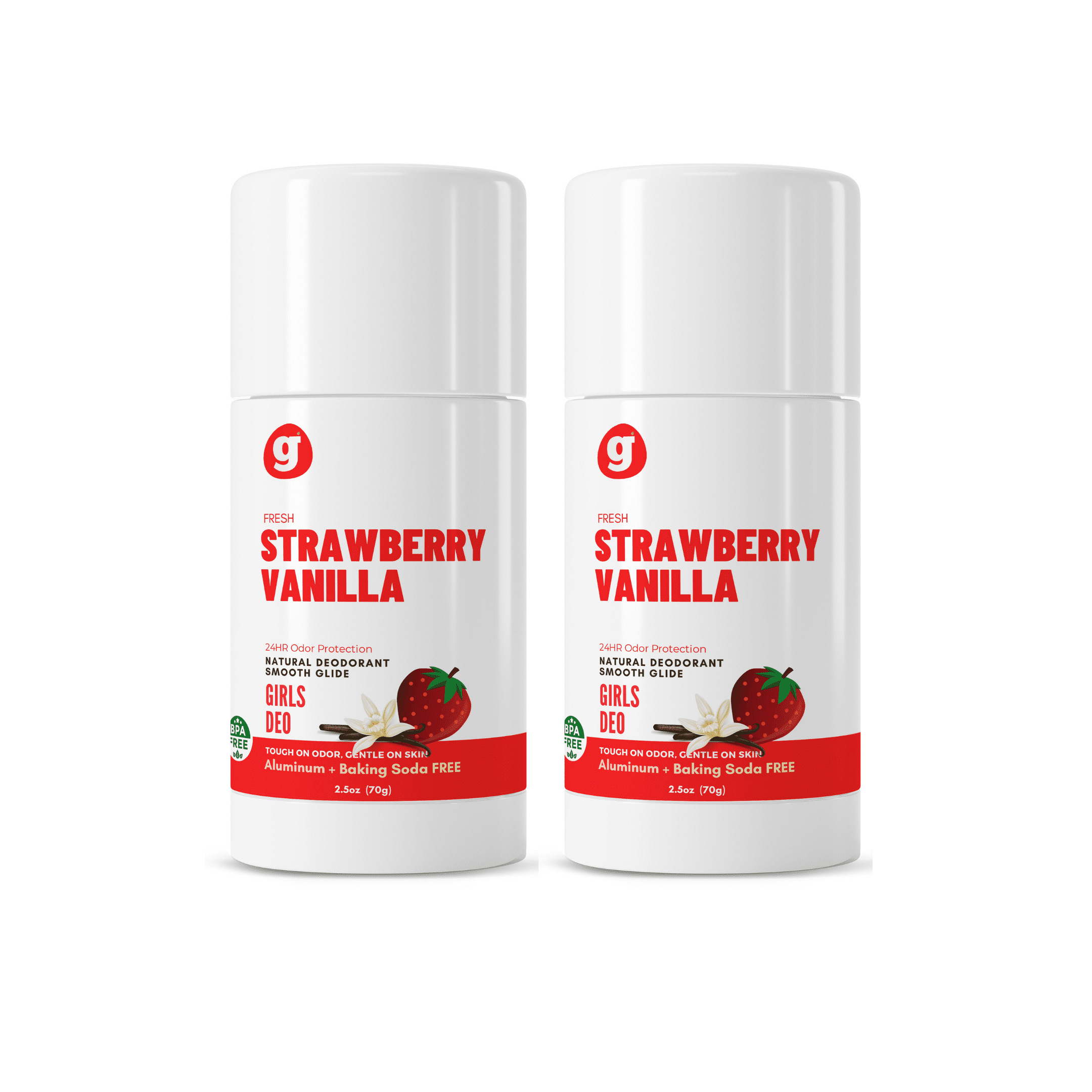 STRAWBERRY + VANILLA, AluminumFree Girls Deodorant (Set of 2) 24hr