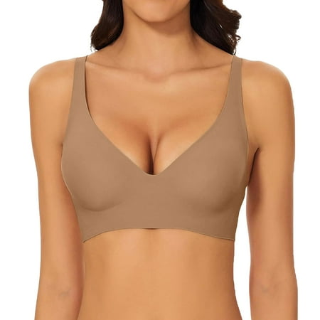 VISALY T Shirt Bra  Women Stylish Intimates Comfortable Traceless Sports Underwear Solid Color Sleeping Bra  Sports Bras for Women High Support  Bras  Plunge Bra (Coffee  XL)