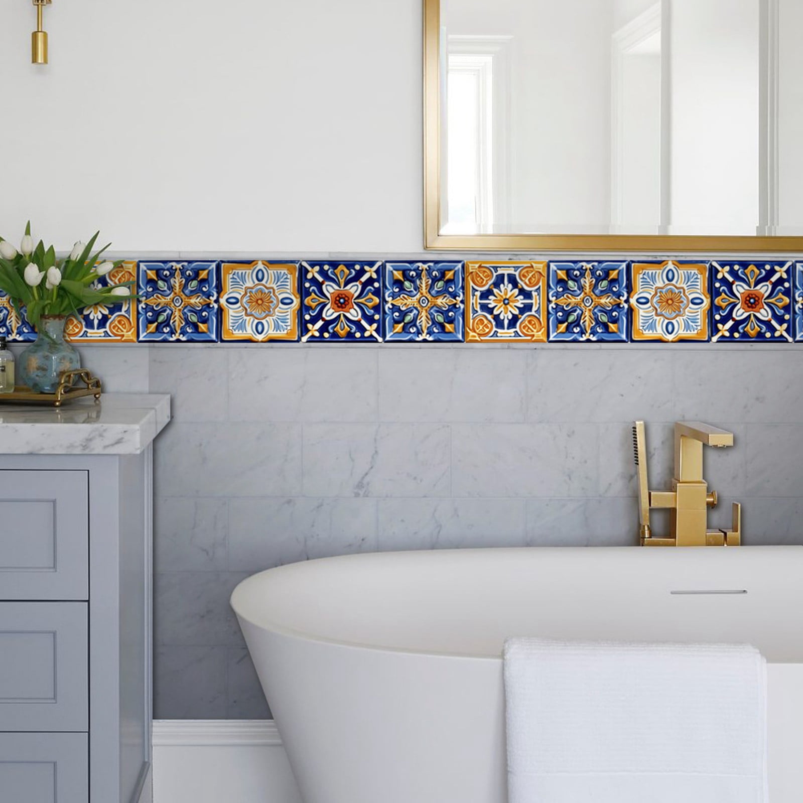 ULENDIS 20-Pack Mandala Style Decorative Tile Stickers – Peel & Stick Removable Wallcovering, 6x6 Inch, Waterproof, For Kitchen, Bathroom, Furniture, Stairs