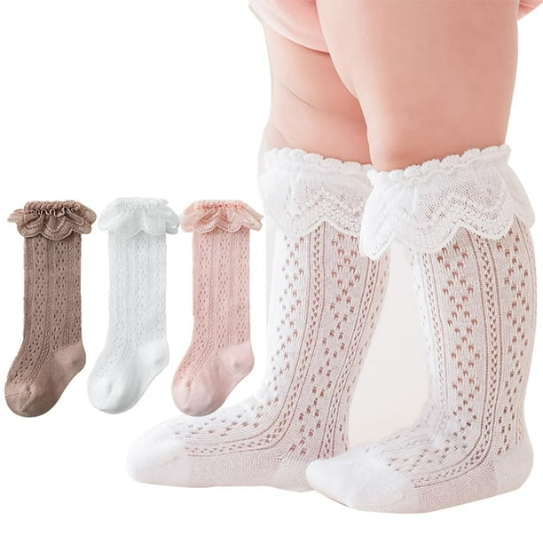 Calcetines hasta la rodilla para bebé, antideslizantes, calcetines tobilleros con volantes, medias largas para bebés, niños pequeños, niños y niñas