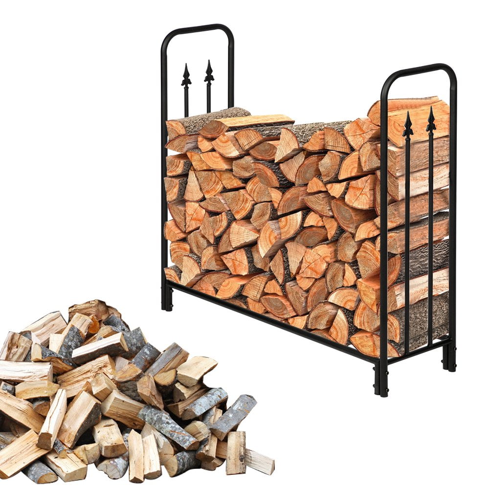 4ft Firewood Rack Stand Outdoor Heavy Duty Log Rack Fire Wood Storage Holder Patio Fireplace Steel Metal Wood Pile Storage Stacker Logs Organzier 