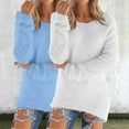thumbnail image 2 of ManxiVoo Women's Long Sleeve Pullover Sweater Loose Fit Fuzzy Knit Jumper Cozy Winter Fashion Top XXXXXL Size, 2 of 6
