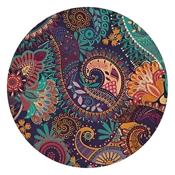 Round Elastic Tablecloth, Colorful Boho Pattern, Stretchable Fabric for Dining, Kitchen, or Garden Table