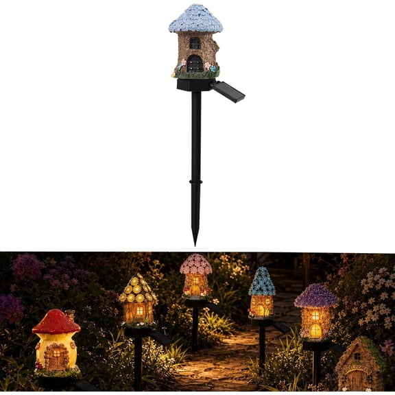 Solar Fairy-Tale Mushroom Cottage Garden Light, Waterproof LED Outdoor Solar Stake Lights, Landscape Pathway Lamps for Yard, Patio, Lawn, Walkway & Flower Bed Decor