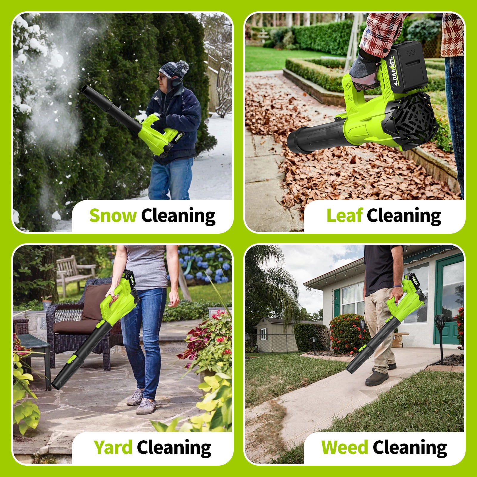 Leaf Blower Cordless, Electric Leaf Blower with 4.0Ah Battery, Charger And Extended Nozzle, 650 CFM & 280 MPH Handheld Battery Blowers, 21V Lightweight Small Leaf Blower for Lawn Care, Garden, Patio