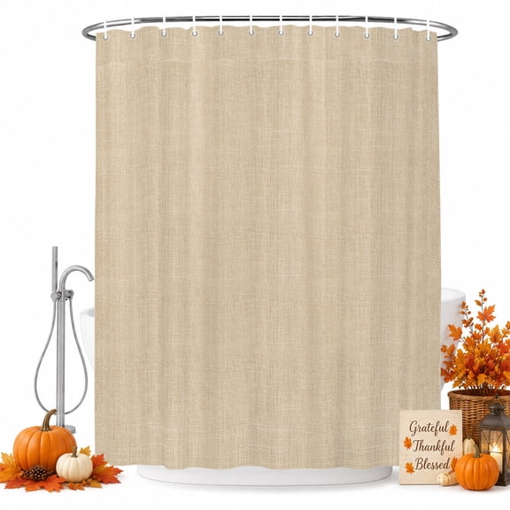 Small Stall Shower Curtain 48x72 Inch Narrow Half Size Rustic Beige Bath Curtains Bathroom Decor, Farmhouse Linen Texture Cottagecore Waterproof Fabric Shower Curtain Set with Hooks 48 Inch