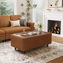 Linsy Home Plush Corduroy Storage Ottoman, Upholstered Ottoman Bench for Sofa, Coffee Table or Footrest, for Living Room, Bedroom or Entryway, Brown