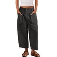 thumbnail image 2 of Womens Barrel Wide Leg Cropped Pants Elastic High Waist Pull On Harem Pants with Pockets Summer Baggy Pant, XL, 2 of 4