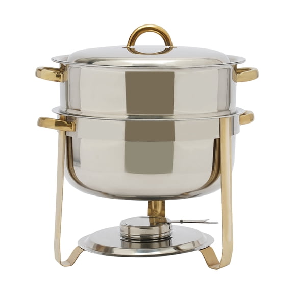 14.2 Qt. Round Food Chafer Catering Chafing Dish Stainless Steel Deep Soup Pot Gold